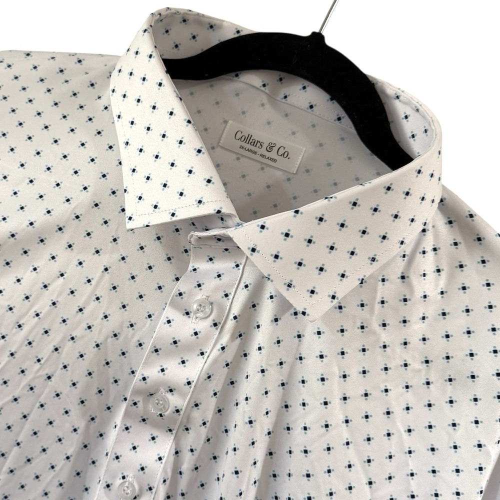 Collars & Co Dress Collar Polo Shirt Mens 3XL Relaxed Blue‎ White SS Golf